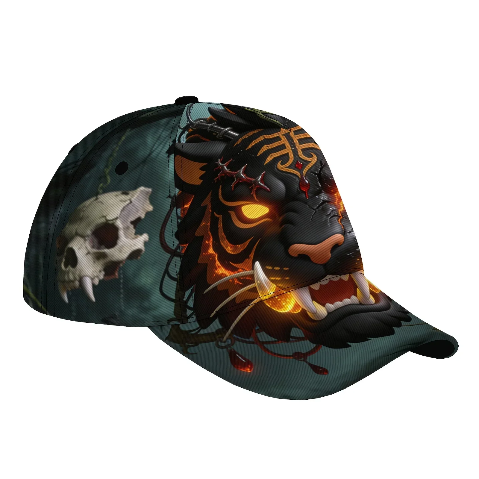 Customization Hats 1pc Of A Unisex Lightweight Baseball Cap Featuring A Flaming Black Tiger Symbol Print, Suitable For Street