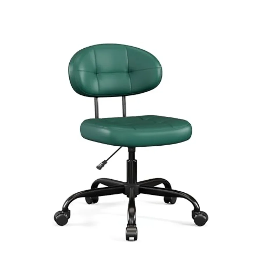 

Vanity Chair with back Small Armless Cute office Chair with wheels and Lumbar support Comfy PU Leather Desk Computer Chairs wit