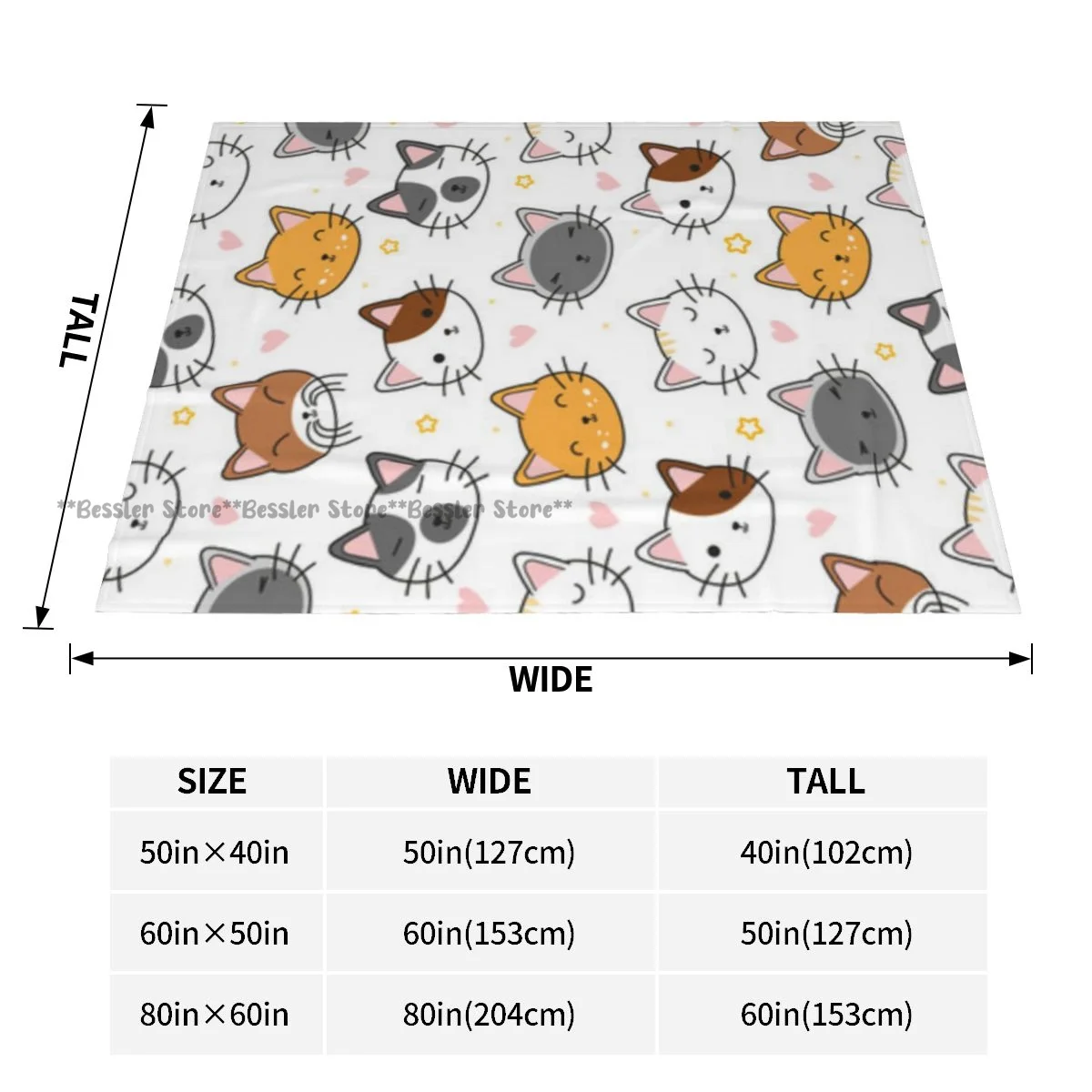 Unique Blanket to Family Friends Cute Cats With Stars And Hearts Durable Soft Comfortable for Home Gift Blanket