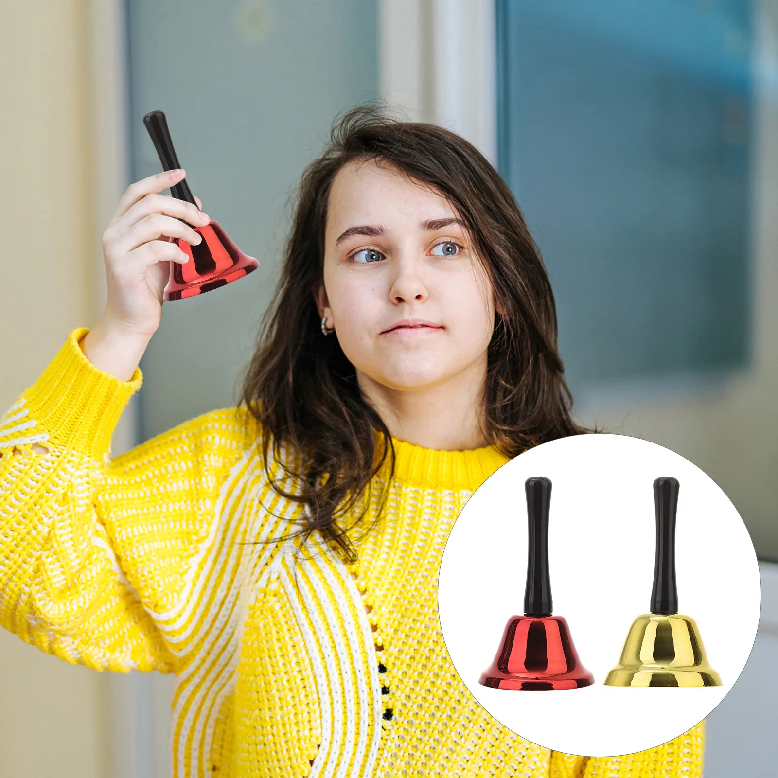 2Pcs Handheld Metal Ring Bell Loud Call Bell Christmas Decoration Gold Red for Home School Hotel Party Supplies