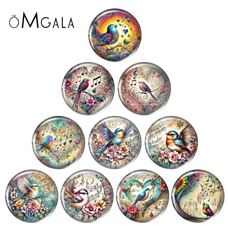 Lovely singing bird art paintings 12mm/14mm/18mm/20mm/25mm/30mm Round photo glass cabochon demo flat back Making findings