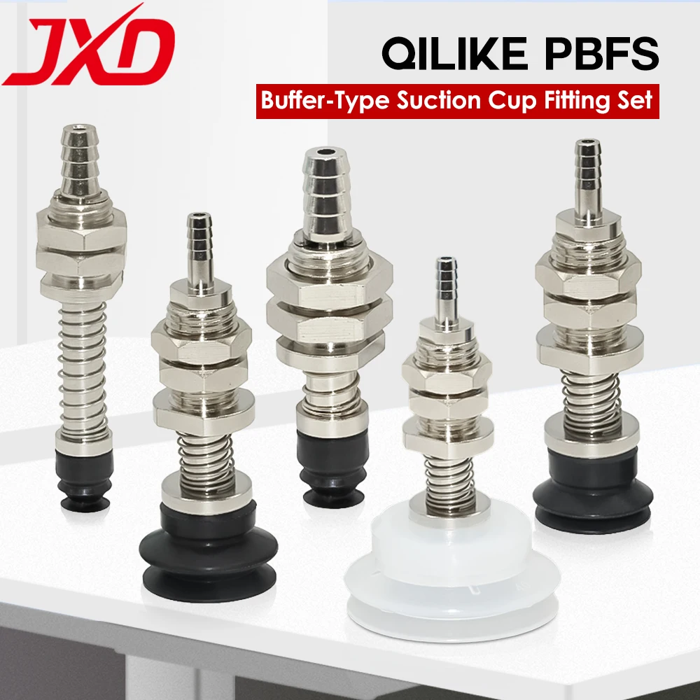 

JXD Qilike PBFS Series PBFS-06/08/10/15/20/25/30/35/40/50 Black NBR Double Layer Buffer-Type Suction Cup Fitting Set