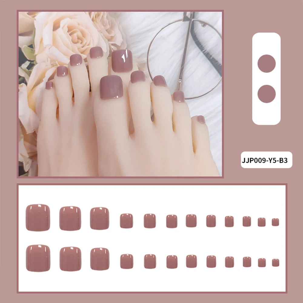 Wholesale of Internet Celebrity Wearing Nail Products  Detachable Waterproof Toenail Patches Deep Skin Color Solid Color Toenai