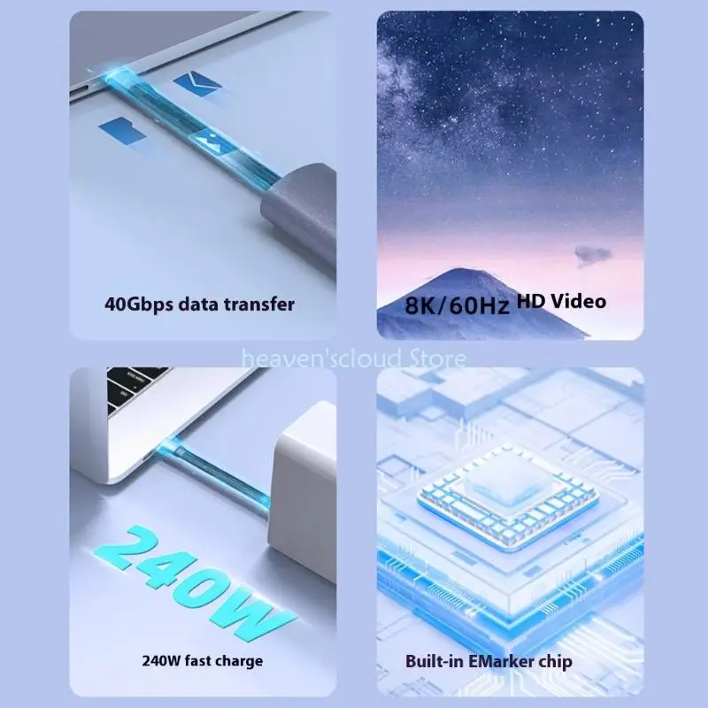 Y88B USB4.0 Loại C Cáp 240W Sạc nhanh 40Gbps Transfer Data Nhà ở