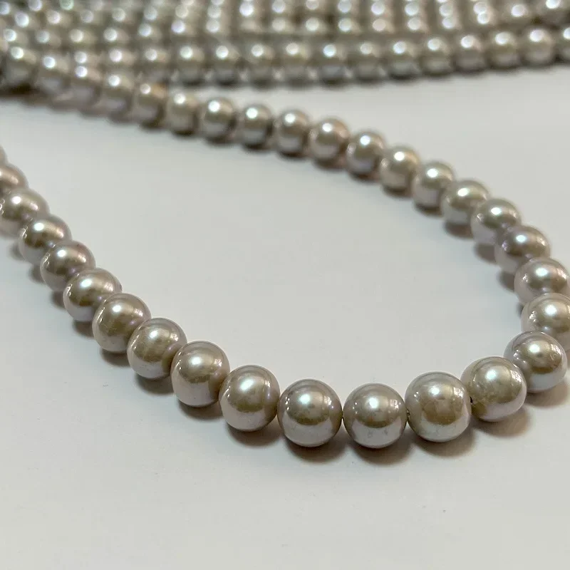 New Arrival Classic Sea Pearl Necklace for Women 8-9mm Round Gray Pearls Jewelry Bright Light Less Flaw (Free Clasp)