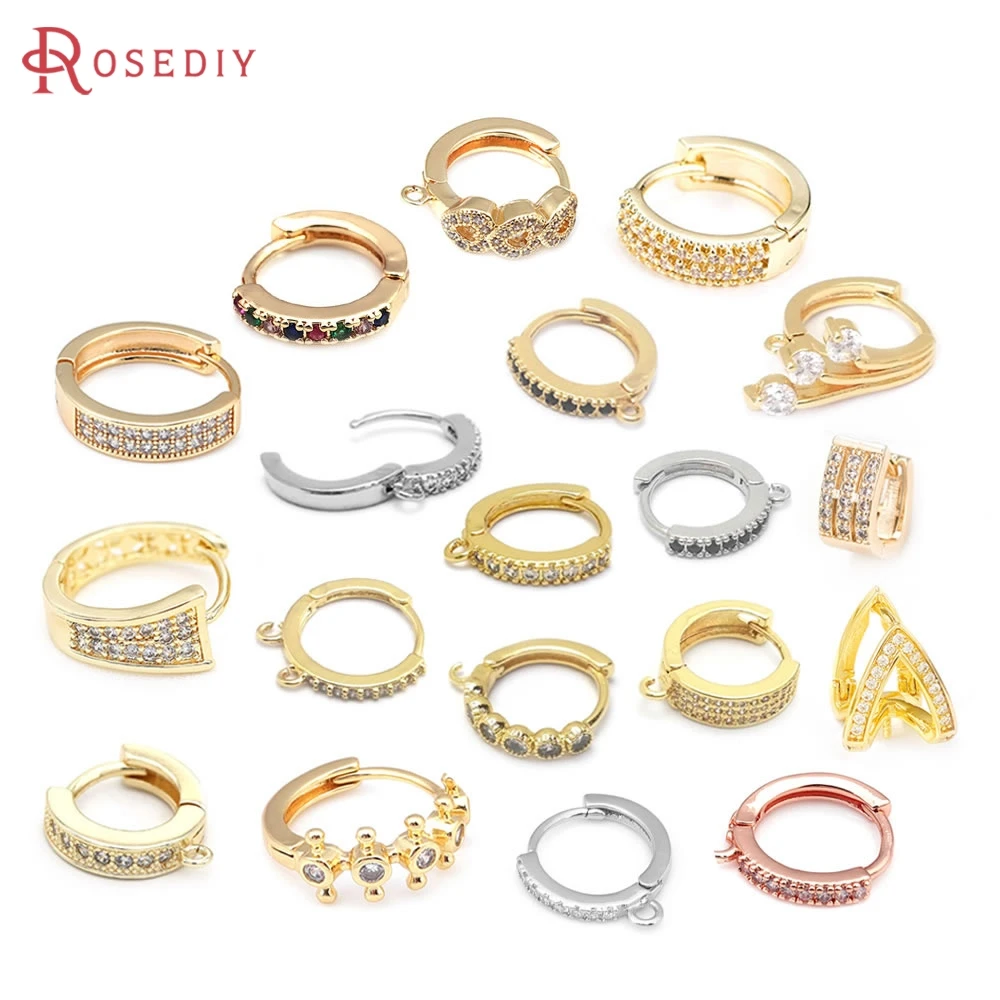 18K Gold Color Brass and Zircon Round Oval Shape Loop Earring Hooks High Quality Jewelry Making Supplies Findings Accessories