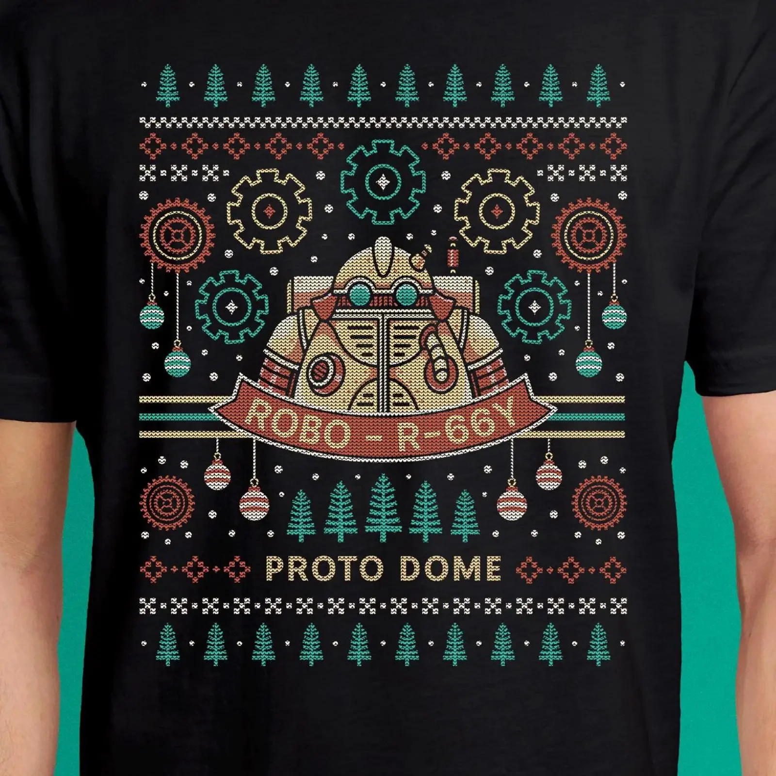 Proto Dome Robo R 66Y Ugly Christmas Sweater Style T Shirt Chrono Trigger Retro Gaming Gamer  vintage Washed