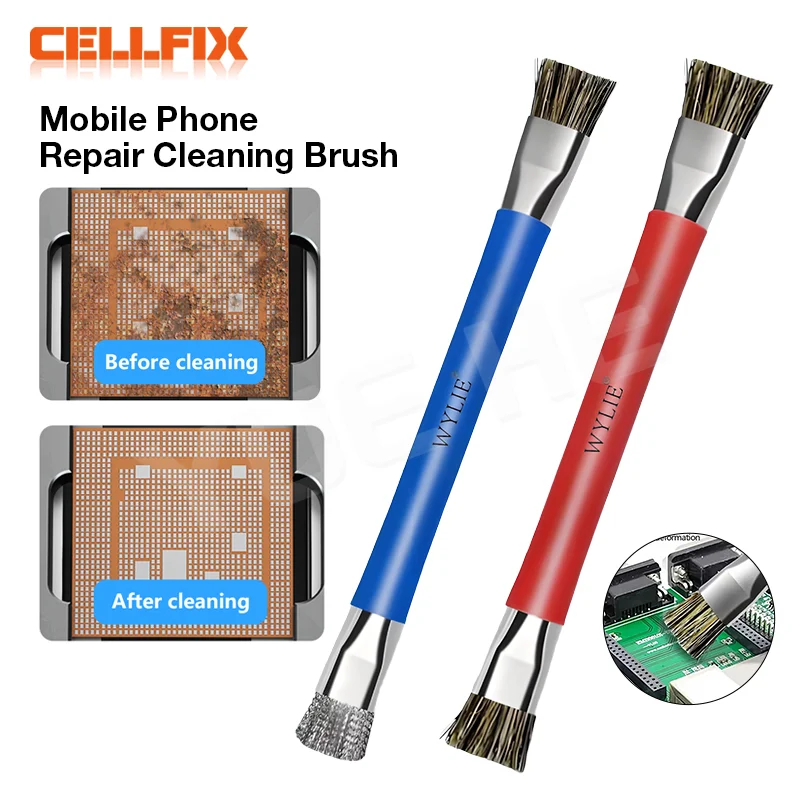 

WYLIE Double Headed Cleaning Brush Anti Static Bristle and Steel Wire for Motherboard Phone Repair Dust welding Pad Clean Tools