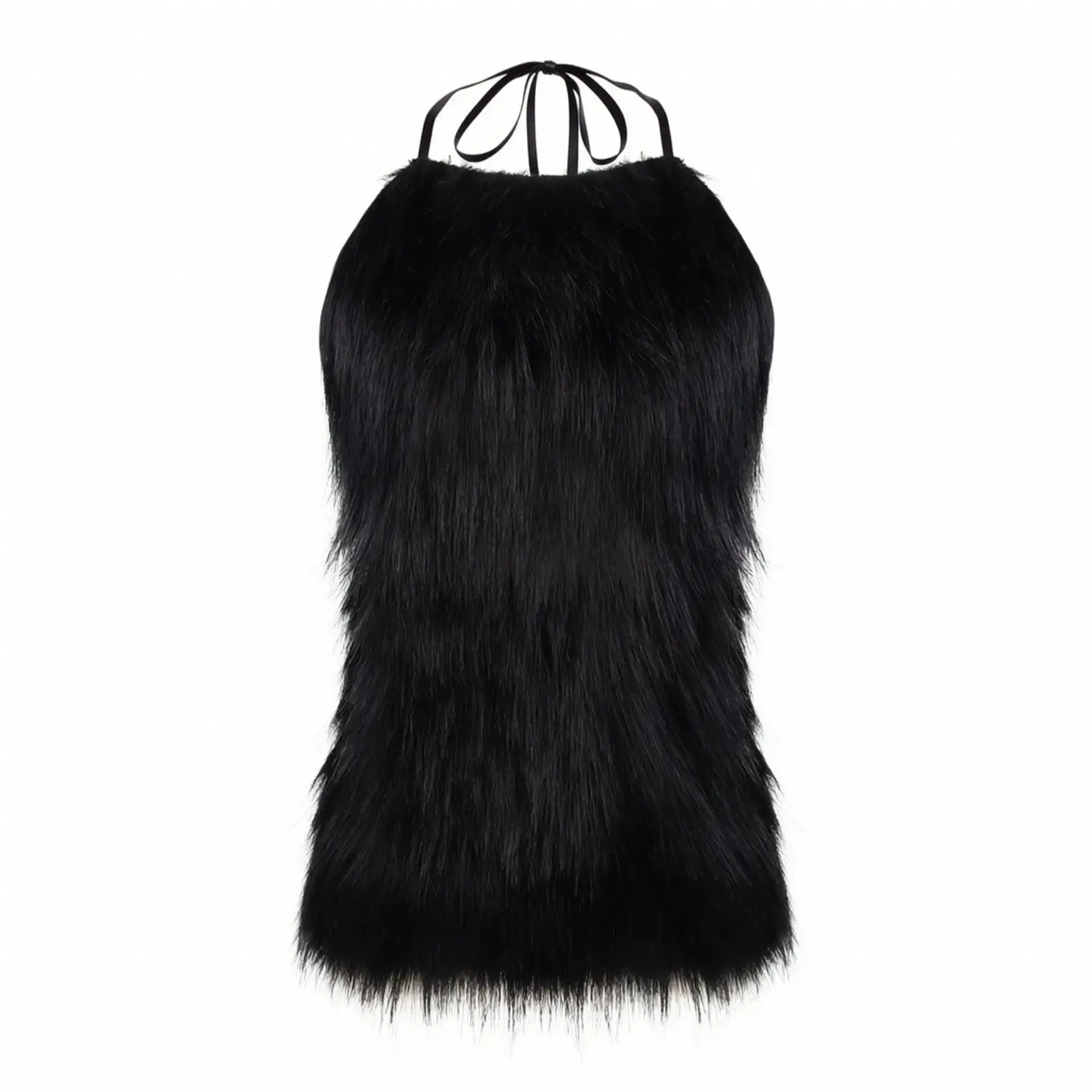 Sleeveless Faux Fur Halloween Costume for Men Women Cosplay Tunic with Neck Ties for Caveman Look