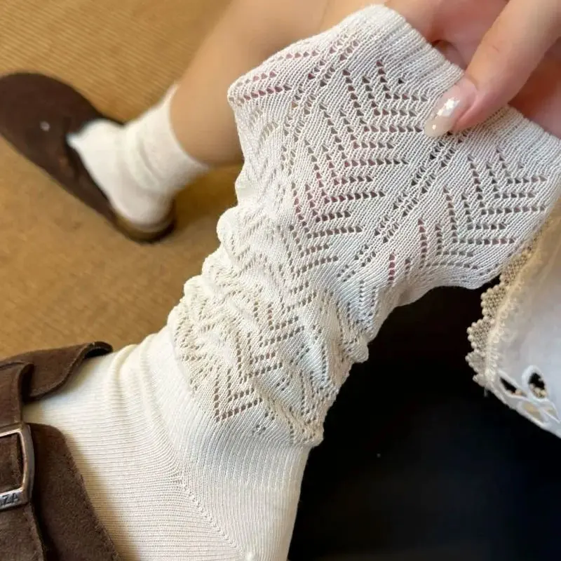 

Autumn Women's Mid-tube Socks Y2K Lace Knit Hollow-Out Mesh Breathable Solid Color Trendy Comfortable Home Sock