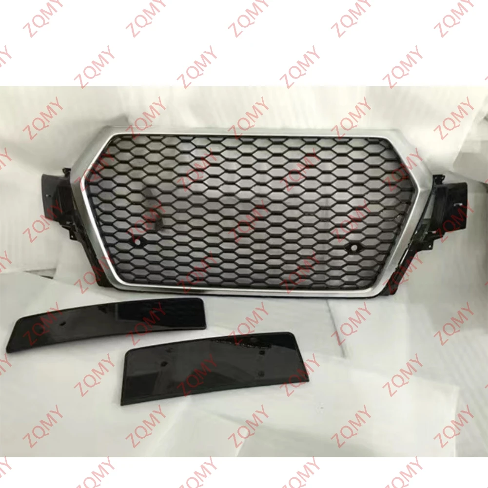 With/Logo For Audi Q7 Q7L SQ7 2016 2017 18 2019 Car Front Bumper Grille Centre Panel Styling Upper Grill (Modify For RSQ7 style)