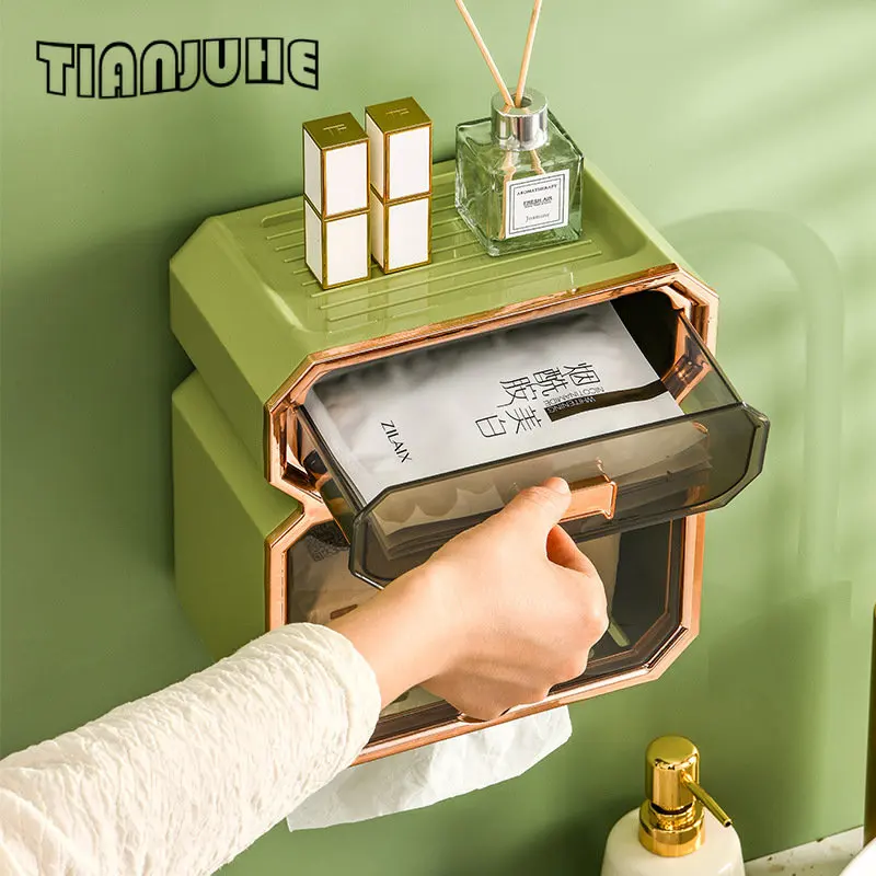 Washroom Toilet Paper Holder Box for Rolls & Facial Tissues & Wet Wipes (Detachable Reel) Wall Mount Multifunctional Bathroom