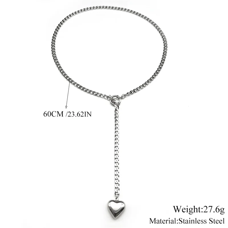 Herz Stern O-ring Lange Kette Für Frauen Männer Punk Rock Halskette Edelstahl Kubanischen Halsketten Einfache Einstellbare Y-halskette – Detail 3