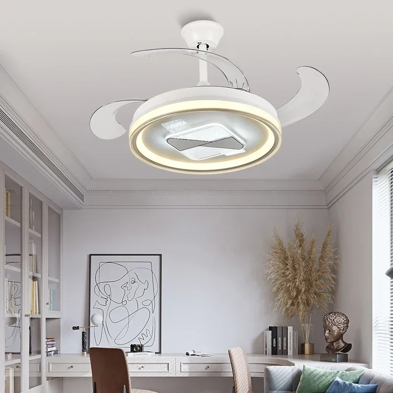 

Modern Remote Control Retractable Fan Lamp Living Room Bedroom Decorative Ceiling Fan With Light