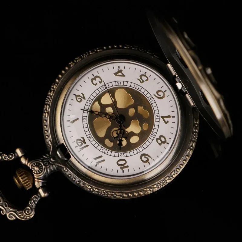 Creative Design Hollow Bone Quartz Pocket Watch Men's Women's Pendant Necklace Accessories Clock Anniversary Unique Gift