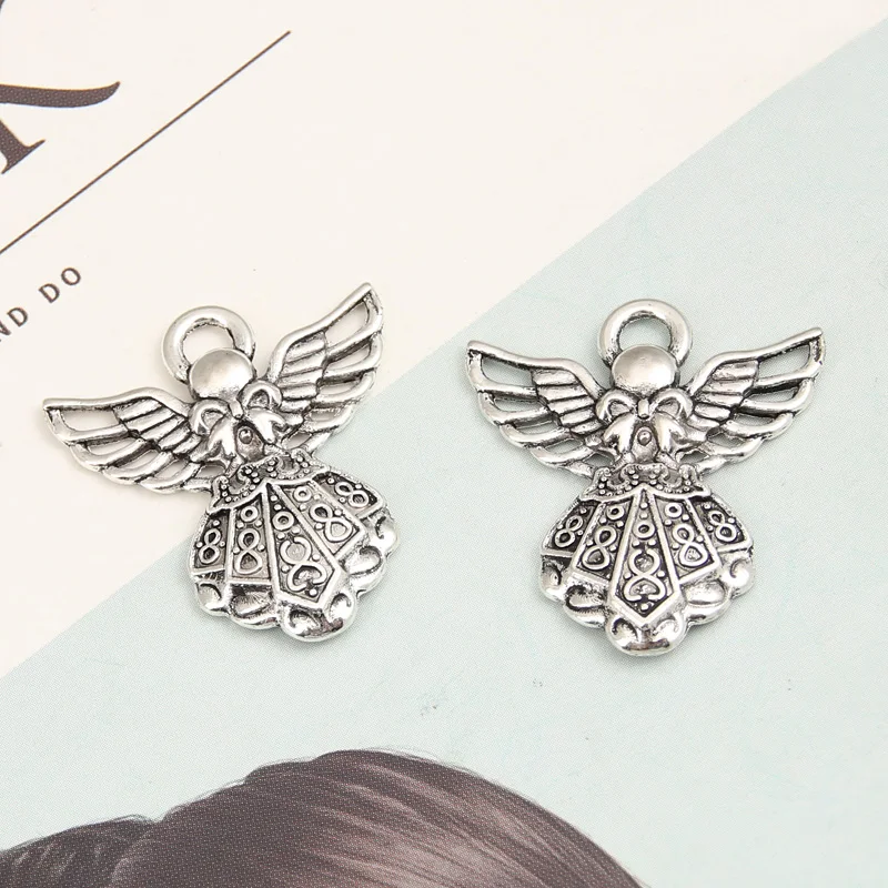 30pcs Silver Color 26x23mm Cute Love Angel Charms Cupid Pendant For DIY Handmade Metal Alloy Jewelry Making Finding Supplies