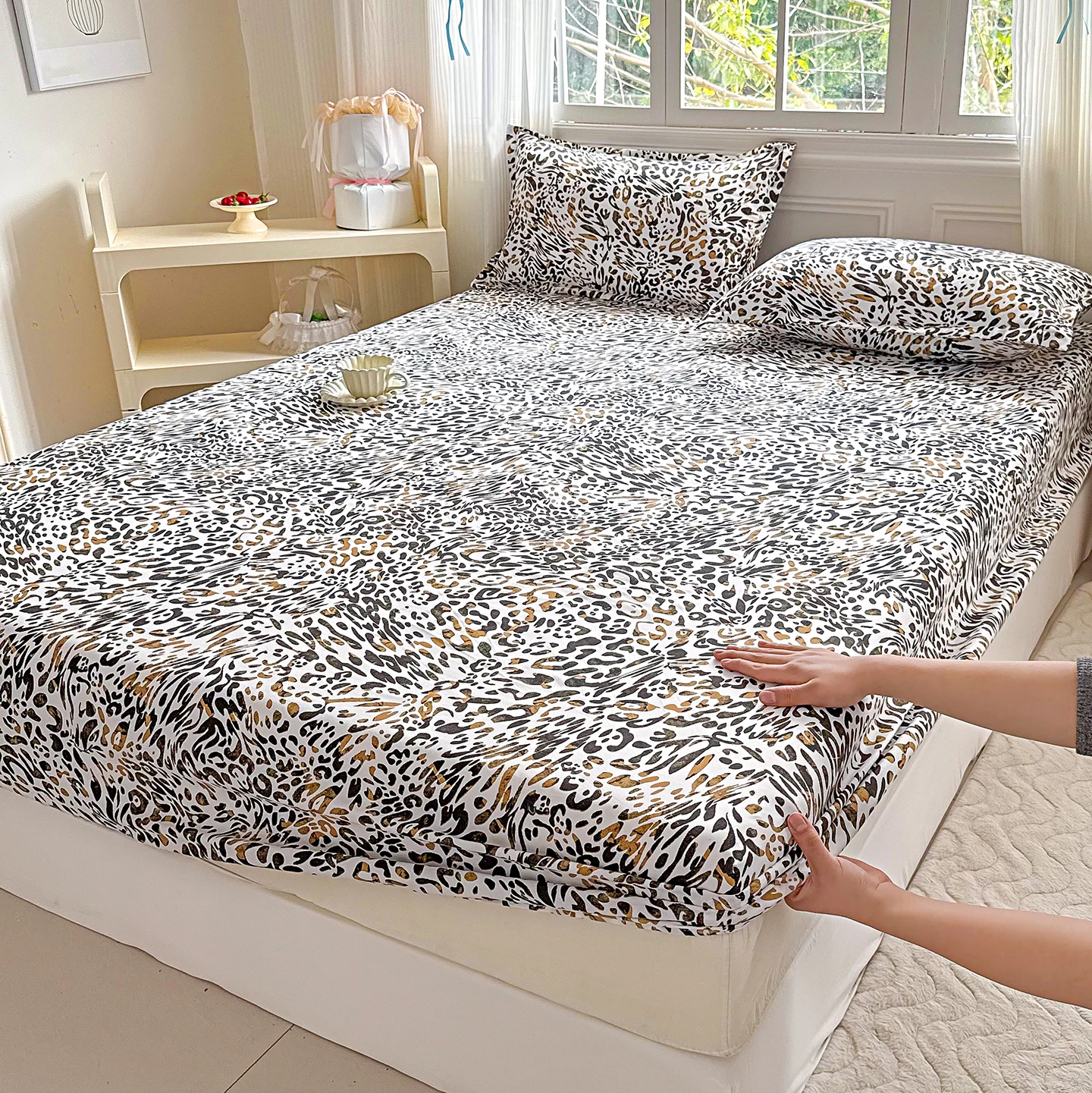 Leopard Print Bed Sheet Cover Adjustable Bottom Sheets Elastic Sheet 180X200 Fitted Bed Sheet Queen Bedding Cover Double Beds