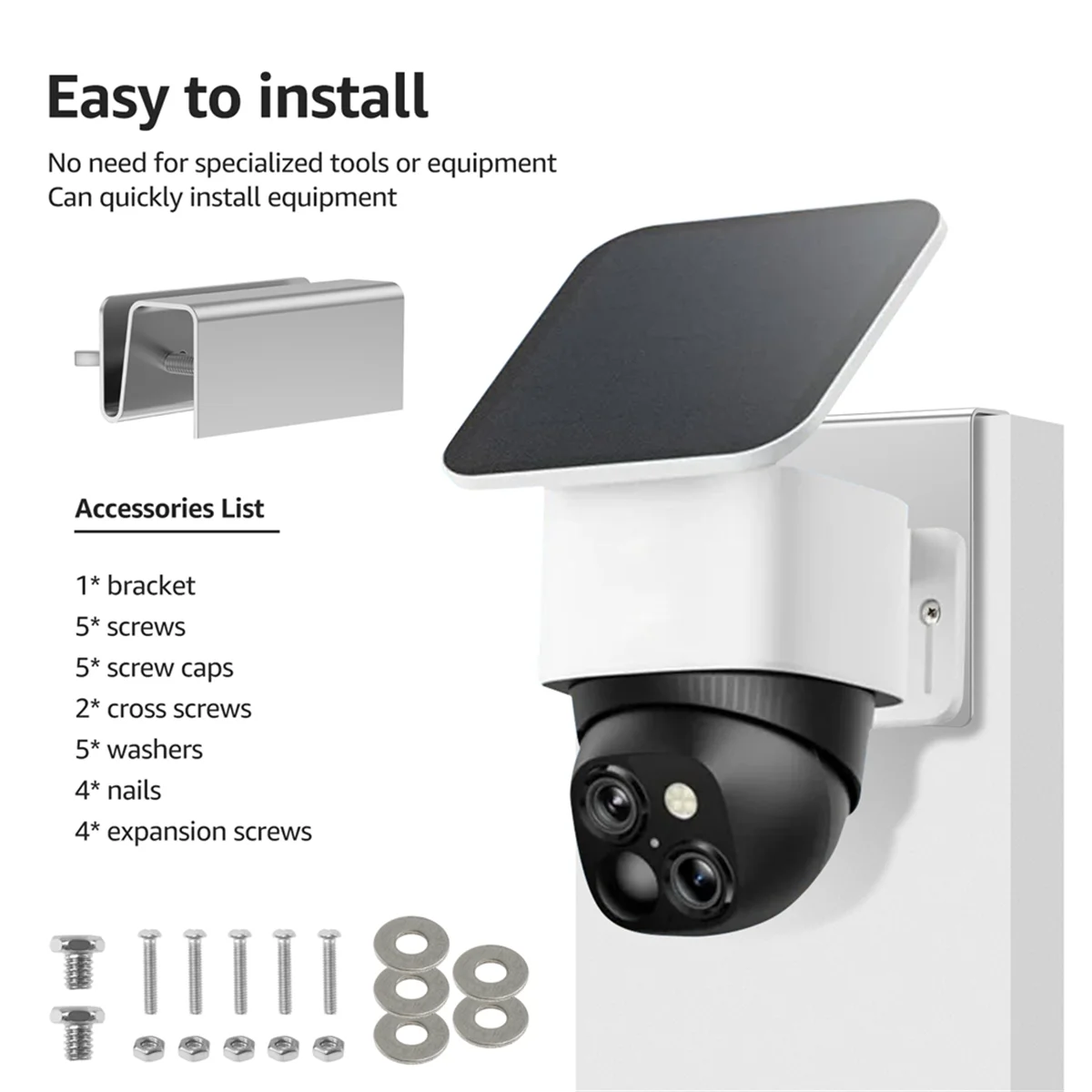 A83Z Metal Gutter Mount Bracket for S340 Wall Mount Solar Security Camera Mount for Outdoor Anti-Rust Screws No Drilling