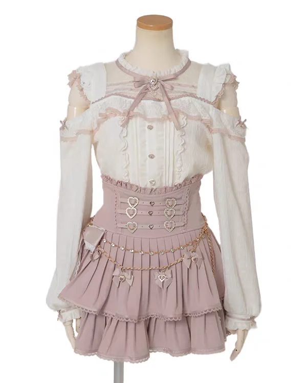 

Japanese New Lolita Shirts Women 2026 Spring New Sweet Cute Girl Lace Patchwork Off-Shoulder Long Sleeve Shirt Black Blouse Top