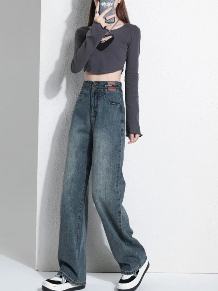 2024 New Y2K Vintage High Waist Harajuku Loose Jeans Pants Korean Fashion Women\'s Grunge Wide Leg Oversized Denim Trouser Female