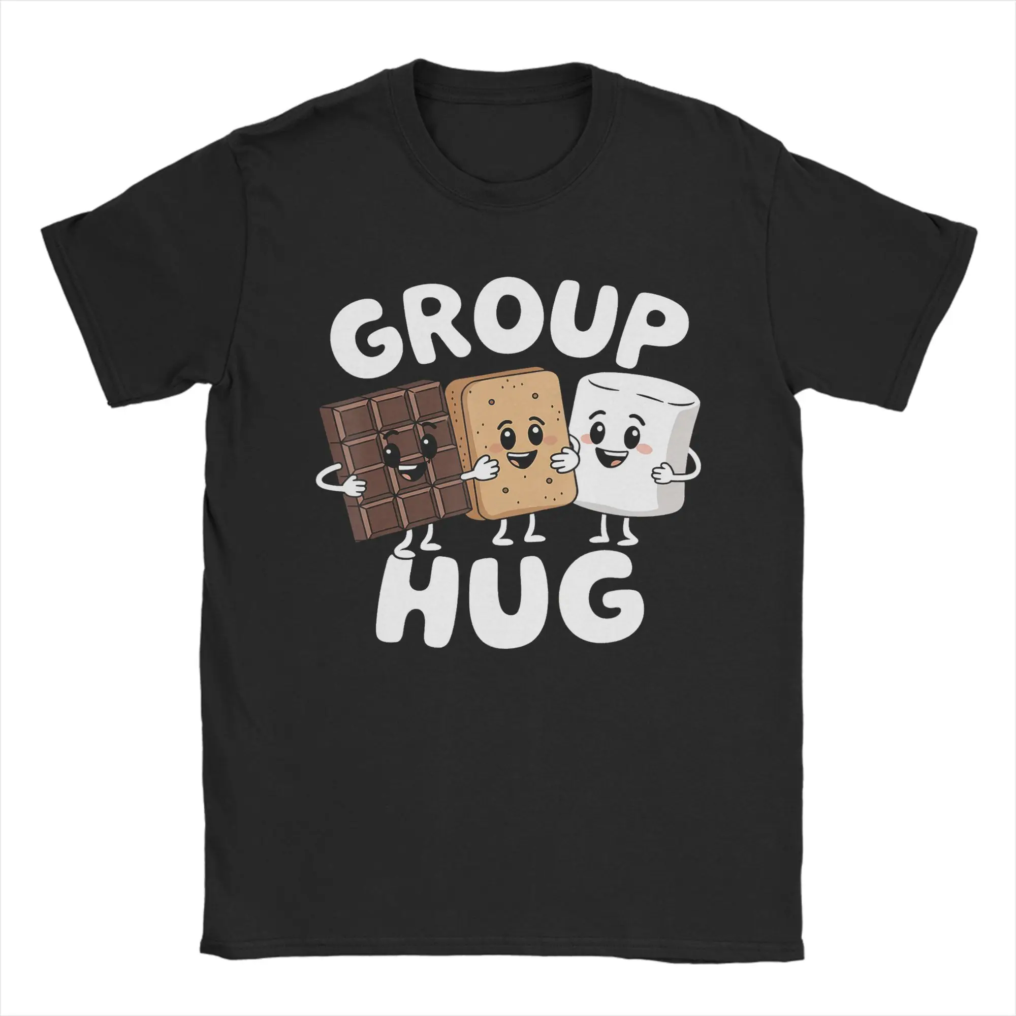Group Hug Camping Smores Kawaii T-Shirt Men's  Vintage T-Shirts Summer O Neck Trending Tees Wholesale Plus Size Clothing