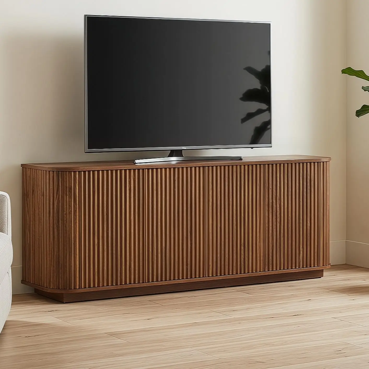 Walnut TV Stand for 75 Inch TV Mid Century Modern Entertainment Center with Storage Cabinet Living Room, Customized