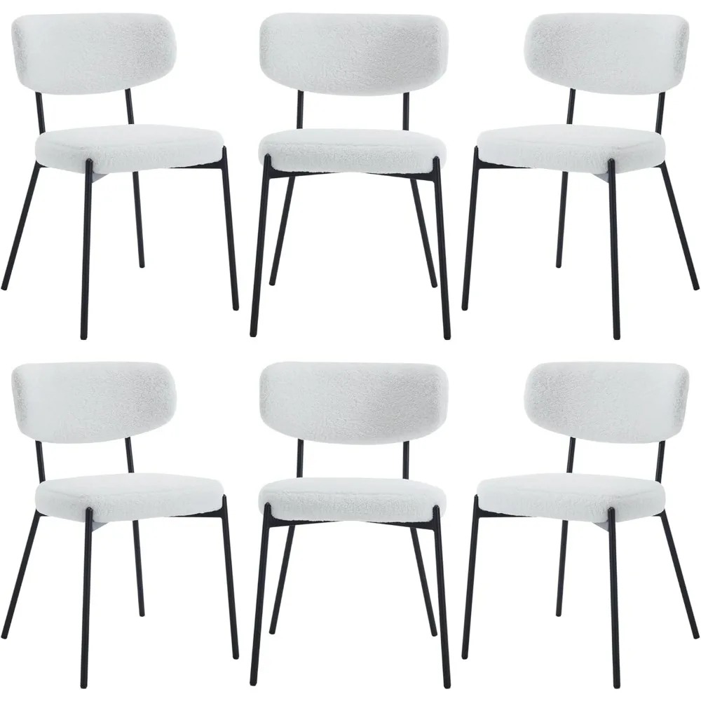 

Boucle Dining Chairs Set of 6, Kitchen Dining Room Chairs with Curved Backrest, Upholstered Seat Cushion, Modern Dining Chairs