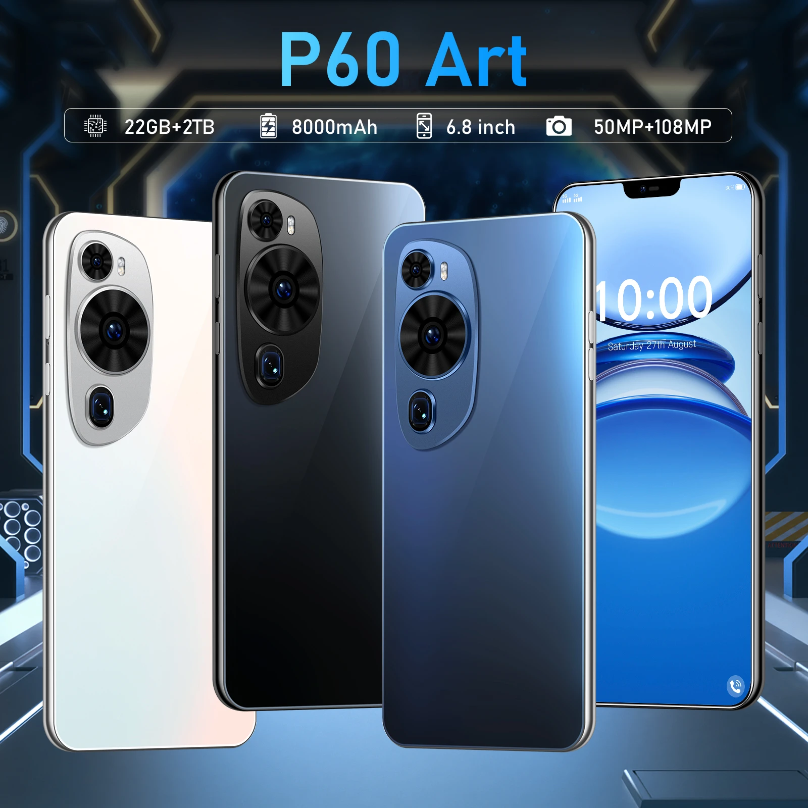 【World premiere】P60 Art 5G Smartphone 6.8'' HD+ IPS 120Hz Display 108MP AI Main Camera GPS Android 14 Mobile Phone Celulares