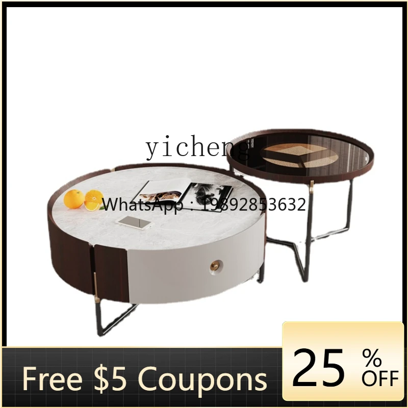

ZZc TV Cabinet Modern Minimalist Living Room Combination Size round Tea Table Cream Style Furniture
