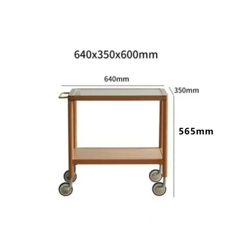 Nordic solid wood trolley bedroom bedside table movable side several corners simple small coffee wheeled medieval