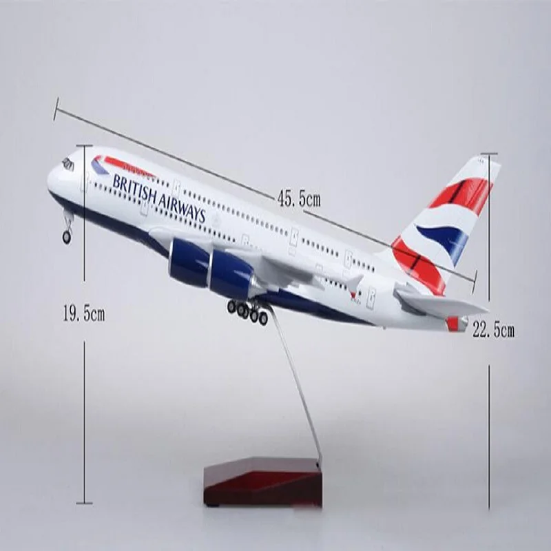 1:160 Scale Large 380 British Airways Model Airplane Britain 380 Plane Models Diecast Airplanes with LED Light for Collection or