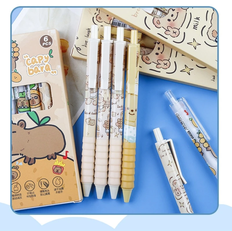 6pcs Cartoon Retractable Gel Pen 0.5 mm Herramienta escritura oficina pluma secado rápido para escribir Dibujo