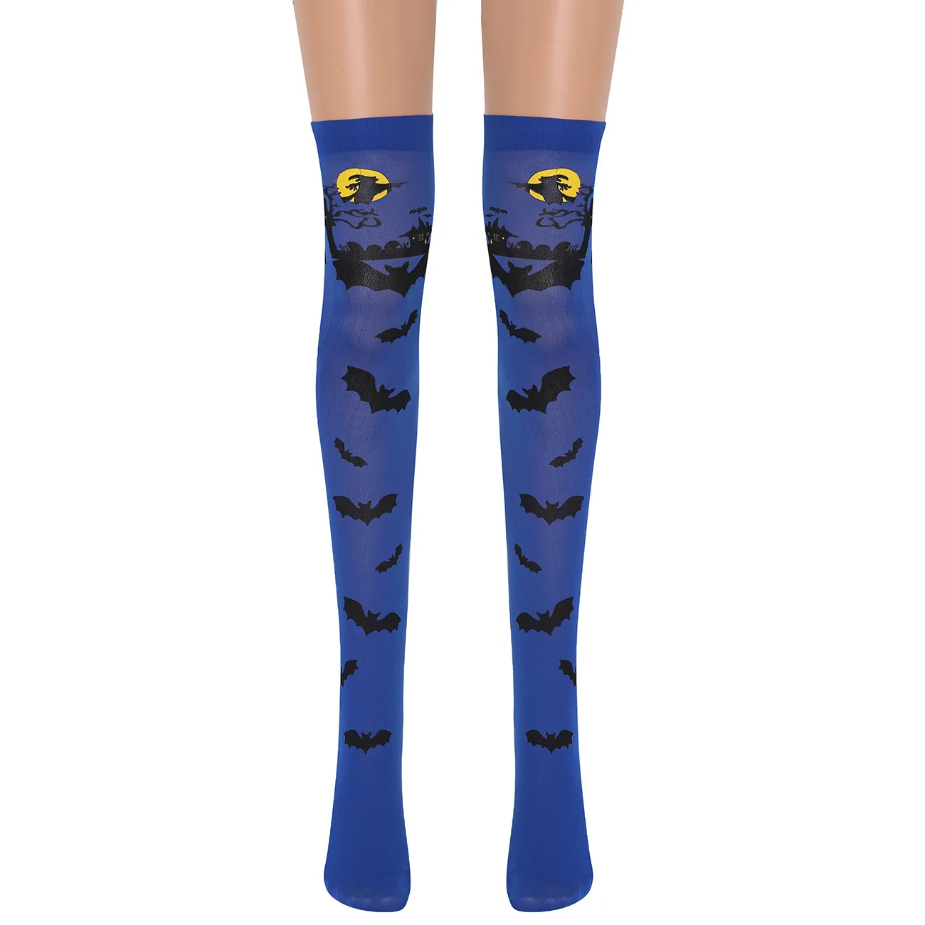 Dark Castle Bat Stockings Halloween Cosplay Accessories Witch Ghost Evil Pumpkin Silk Print Stockings Lady Knee-high Nylon Socks 4