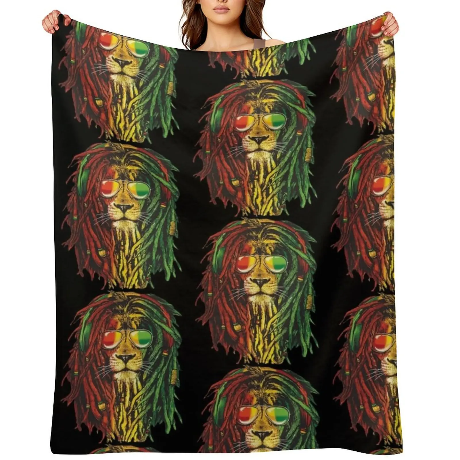 

Rastafari Lion Reggae Lover Throw Blanket Flannel Fabric Luxury Thicken Designers for sofa Blankets