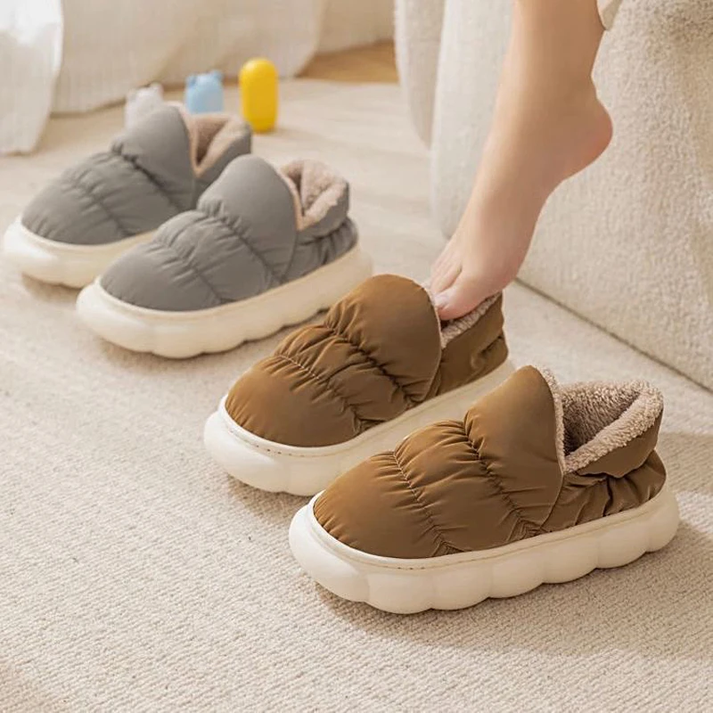 Winter Waterproof Warm Slippers Women Plush Fur Platform Slipper Indoor Home Cotton Shoes Couples Thick Sole Non-slip Slides