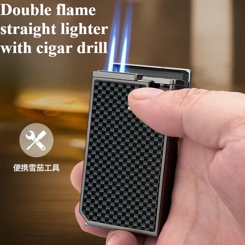 

New Double Direct Inflatable Lighter with Visible Gas Chamber Cigar Diamond High End Lighter Cigarette Accessories