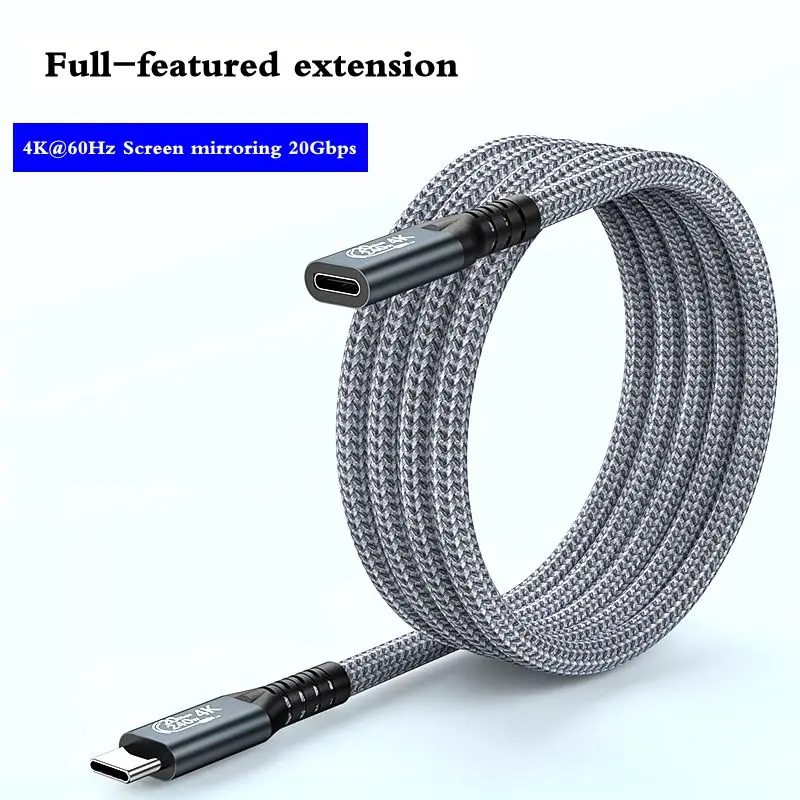 30cm 50cm 20Gbps Type-C Male to Female Extension Cable USB3.2 Charging Data Cable 4K Projection Cable Expansion Hard Disk Cable