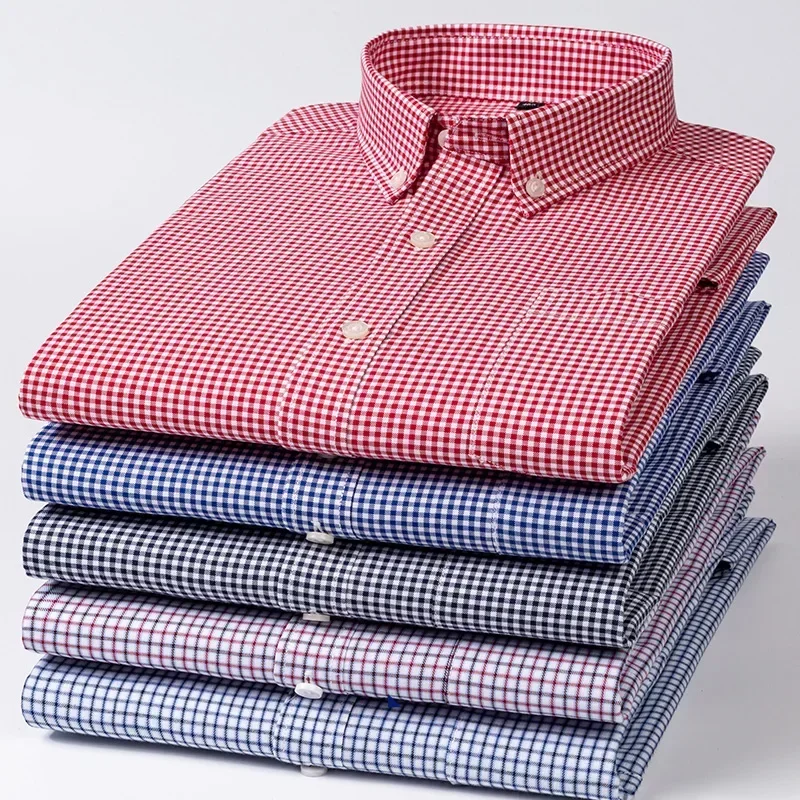 Wysokiej jakości męskie koszule z długim rękawem w kratę, casualowe, slim fit, formalne, do biura, miękkie, w pepitkę, 100% bawełna.