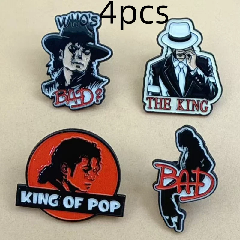 4pcs Set The King of Dance Pop MJ Enamel Pin Michael Jackson Brooches Decorative for Fans Commemoration Party Clothes Decoration