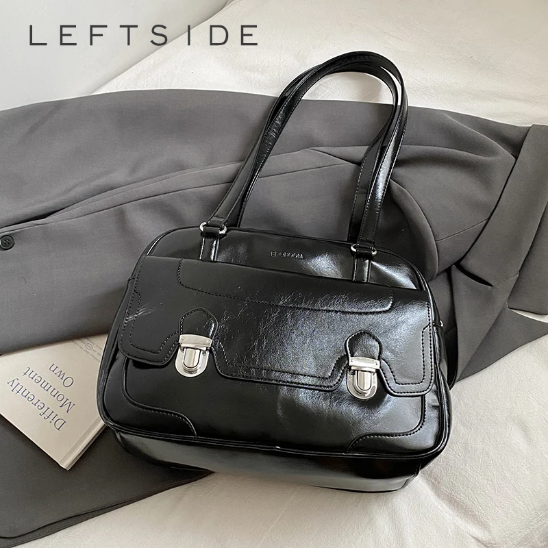 

LEFTSIDE Women Japanese Style PU Leather Shoulder Bag 2025 Winter New Fashion Retro Underarm Bag Luxury Brand Designer Handbags