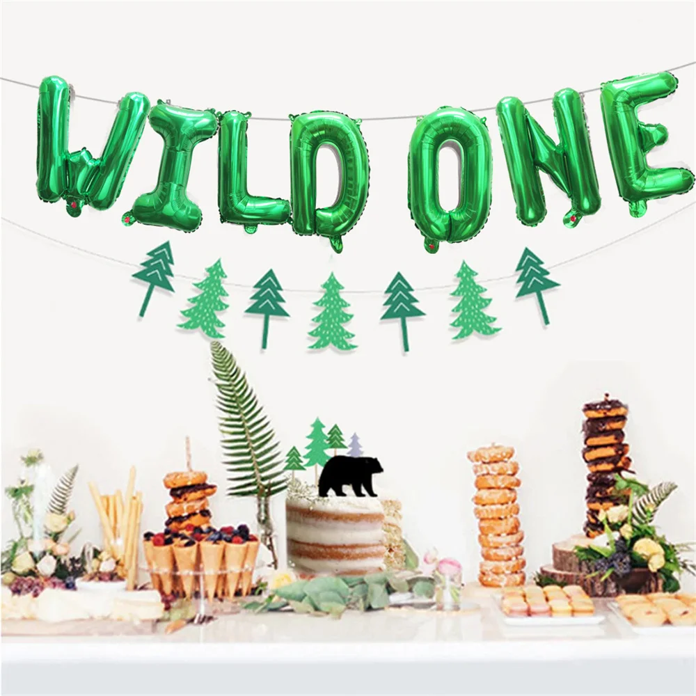 7pcs 16inch Green Wild One 1st Birthday Letter Foil Balloons Baby Shower Happy Birthday DIY Home Party Decoration Supplies view 2
