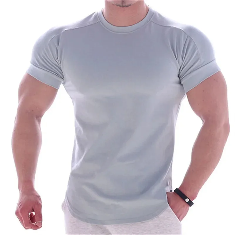 2024 Sommer-Sport-T-Shirt für Männer, Kurzarm-Fitness-T-Shirt, Schnelltrocknend, für Workout und Outdoor, Enganliegende Oberteile, Herren-Sportbekleidung