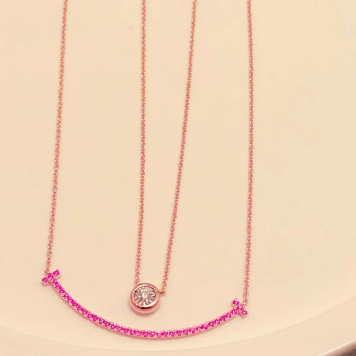 

Романтическое ожерелье из серебра 925 пробы с розовым драгоценным камнем, розовое золото 18 карат, улыбающееся колье, пасьянс, муассанит, подвеска, начальная цепочка для свитера, ювелирные изделия