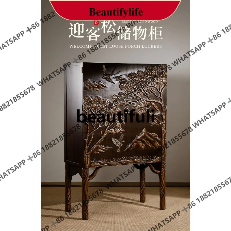 

Q178 Welcome pine new Chinese solid wood storage cabinet, living room cabinet, retro locker, bedroom locker, porch cabinet