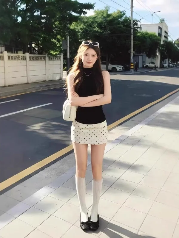 Korean Sweet Spicy Girl Layered One Set Women's Summer Miniature Sleeveless Vest Top Bodycon Short Skirt Two Piece Set