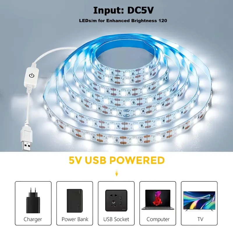 

DC 5V LED Lights Strip 2835 Touch Switch Dimmer USB LED Tape Ribbon Flexible DIY Backlight Mirror Christmas Cabinet Room Decor