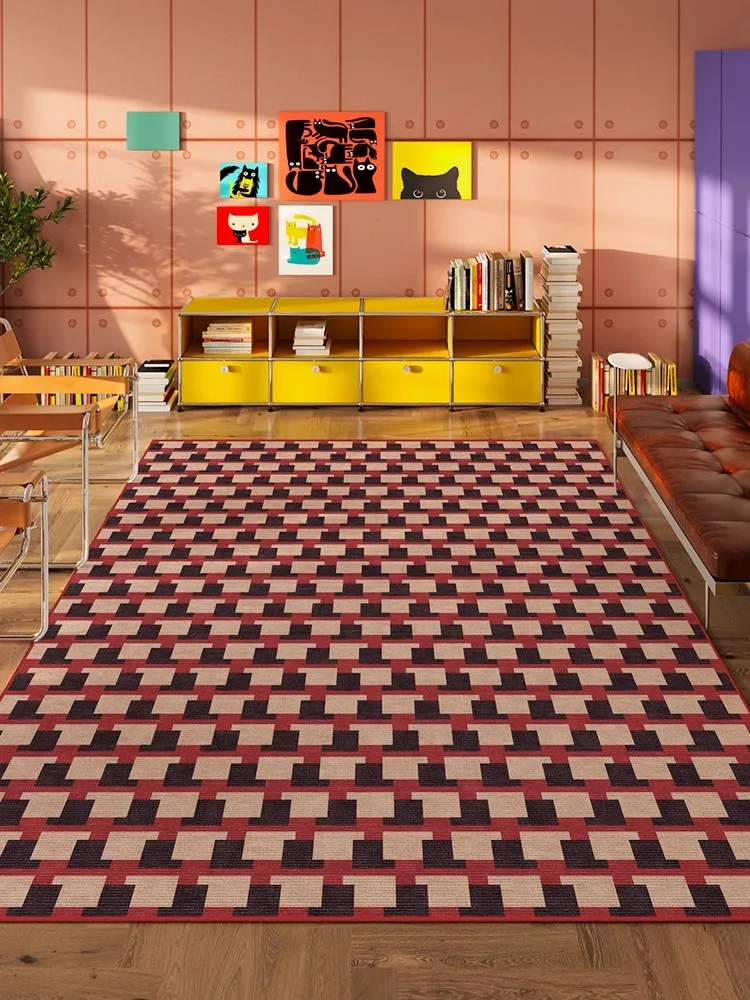 Elegant Plaid Creative Carpet Easy Clean Washable Bedroom Rugs Luxurious Retro Art Geometric Rug Large Size Living Room Carpets