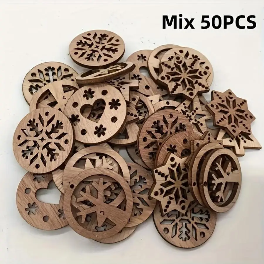 1/5/10/20/50/100pcs Vintage Wooden Cutouts - Hollow Snowflake, Reindeer, and Festive Shapes for DIY Crafts, Painting, and Christ