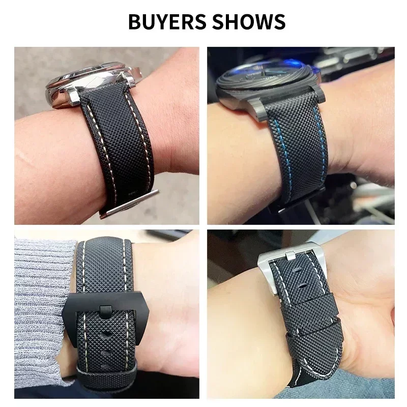 Breathable Carbon Fiber Grain Leather Watch Strap for Panerai 441 Pam01661 Men Anti-Allergy Watchband Nylon 20 22 24 26mm