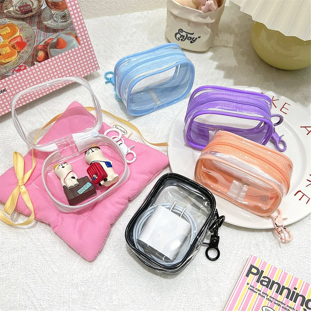 Colorful Transparent PVC Zipper Bag Waterproof Organizer Keychain for Blind Box Dolls Earphone Mystery Toy Storage New
